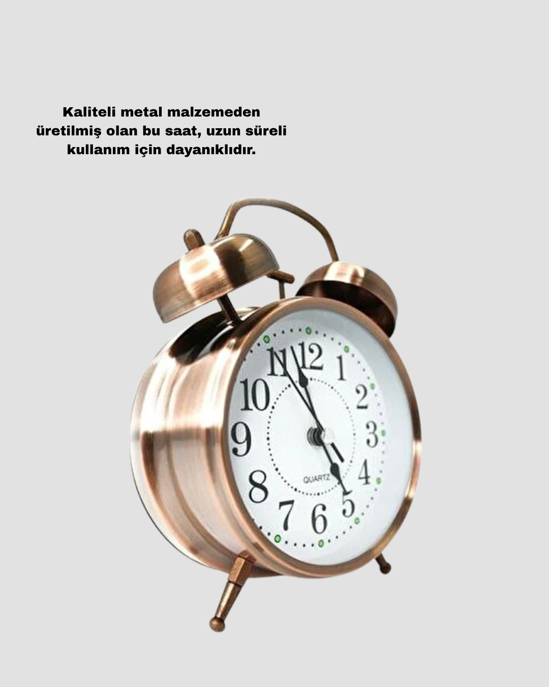 Retro Tarz Bronz Dekoratif Masa Saati Metal Gövde Yüksek Sesli Alarm ( Lisinya )
