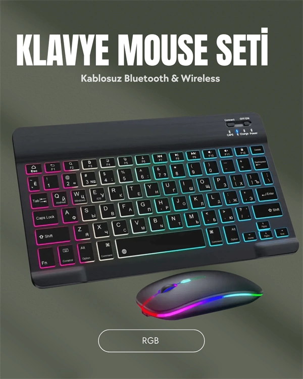 Rgb Aydınlatmalı Şarjlı Kablosuz Klavye Ve Mouse Seti – Modern Ve Kompakt Tasarım ( Lisinya )