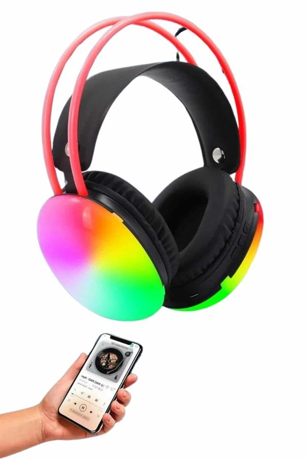 Rgb Işıklı Yüksek Ses Kaliteli Kablosuz Kulak Üstü Bluetooth Kulaklık ( Lisinya )