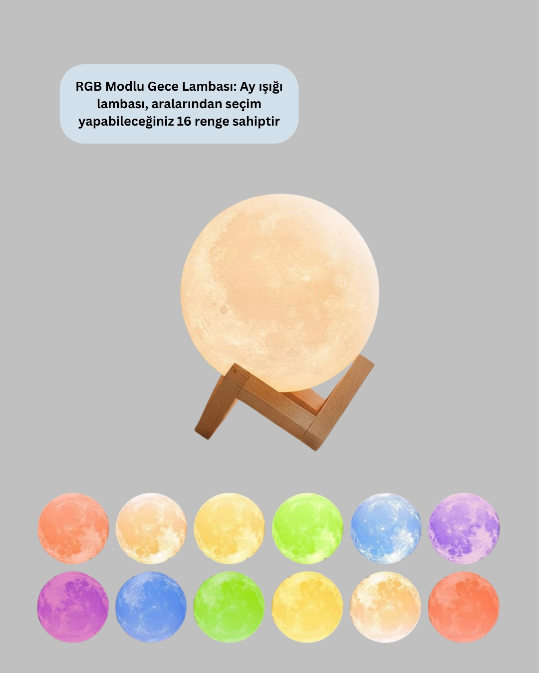 Rgb Modlu 16 Renkli Ay Gece Lambası 3d Baskı ( Lisinya )