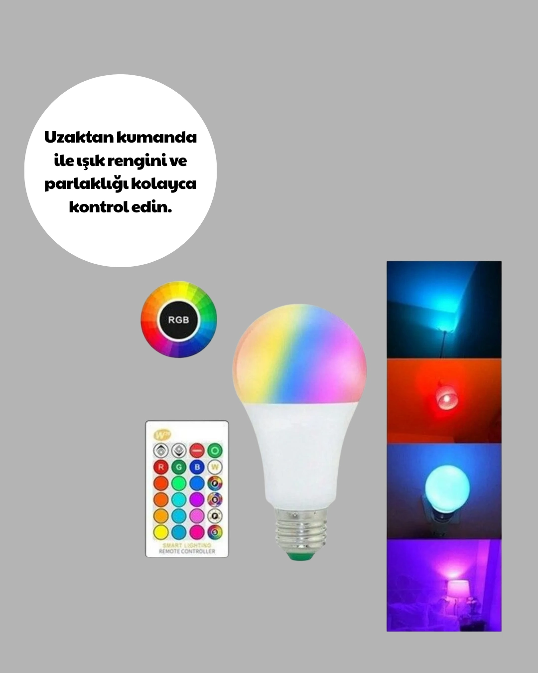 Rgb Uzaktan Kumandalı Led Ampul 16 Renkli A Kalite Orijinal ( Lisinya )