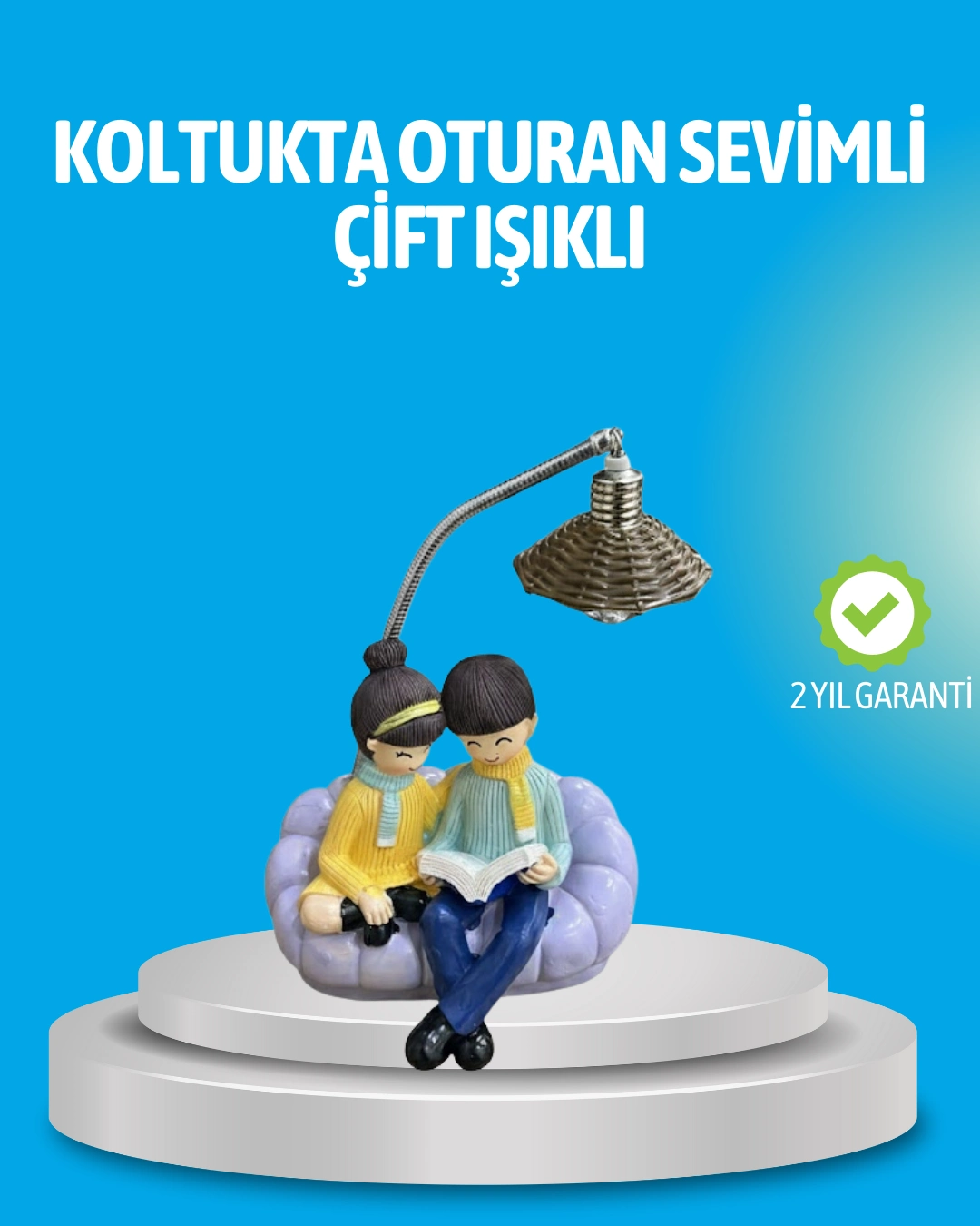 Romantik Çift Figürlü Okuyan Çift Masa Lambası Dekoratif Led Aydınlatma ( Lisinya )