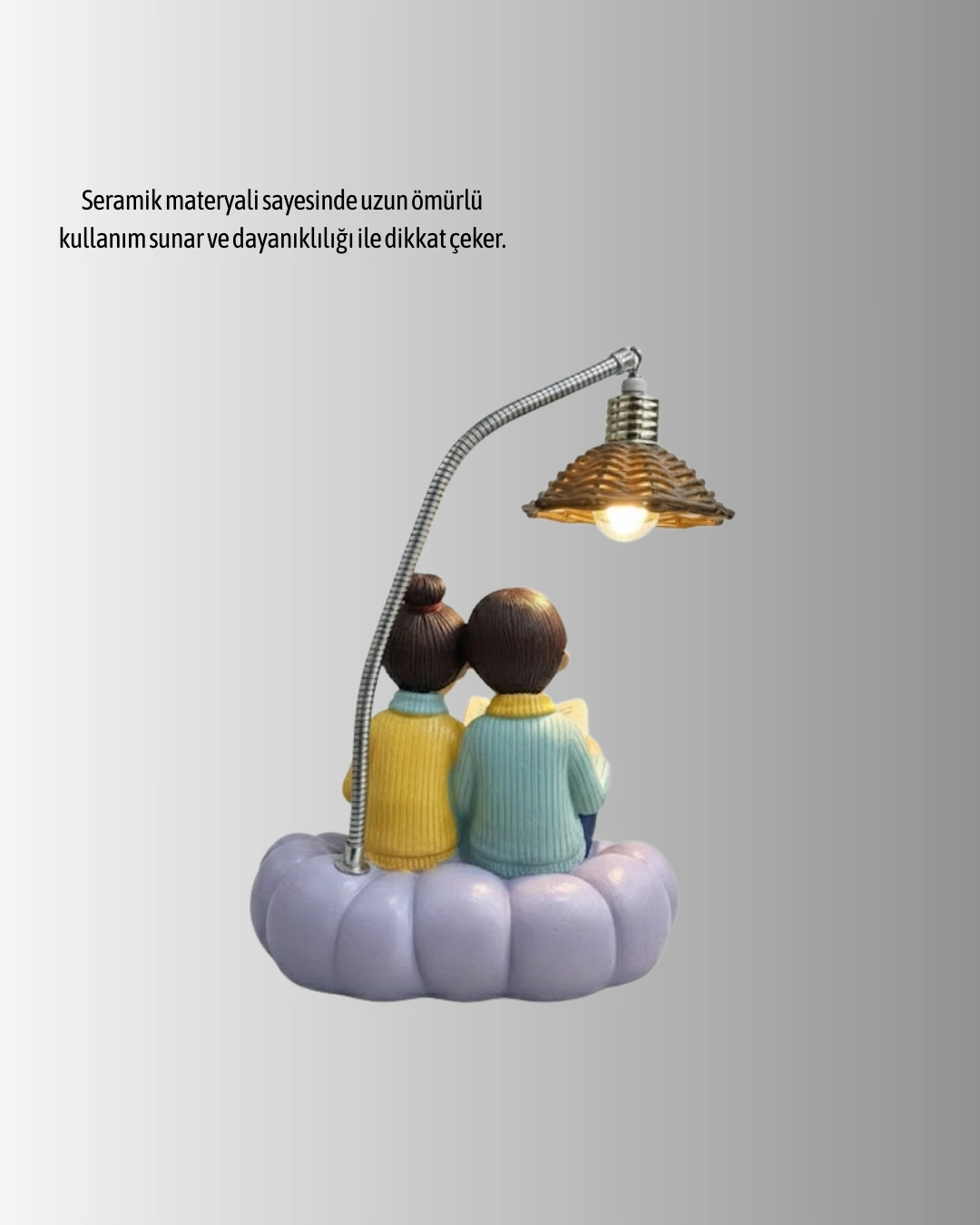 Romantik Çift Figürlü Okuyan Çift Masa Lambası Dekoratif Led Aydınlatma ( Lisinya )