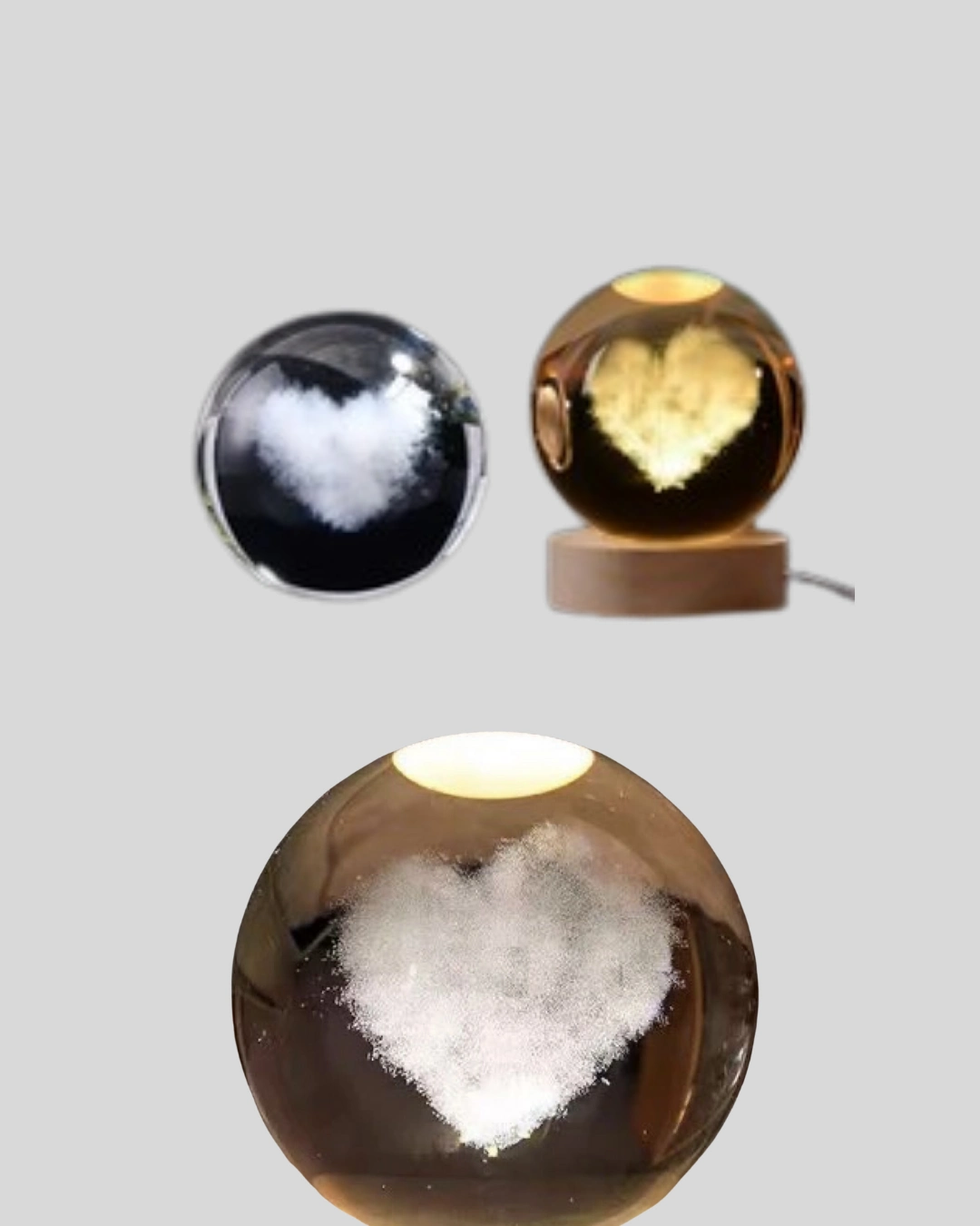 Romantik Kalpli Kristal Cam Küre Usb’li Işıklı Dekoratif Obje ( Lisinya )