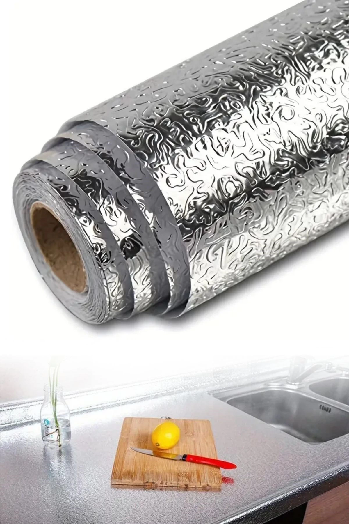 Rulo Gümüş Alüminyum Folyo Duvar Kağıdı, Kendinden Yapışkanlı Raf İçi, Su Geçirmez Folyo 2 Mt X 60 Cm ( Lisinya ) Rulo Gümüş Alüminyum Folyo Duvar Kağıdı, Kendinden Yapışkanlı Raf İçi, Su Geçirmez Folyo 2 Mt X 60 Cm ( Lisinya )