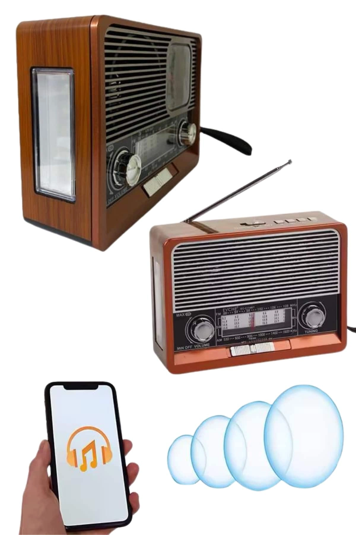 Saatli Fenerli Bluetooth Nostaljik Radyo Aux Sd Usb Girişli Bluetooth Hoparlör ( Lisinya )