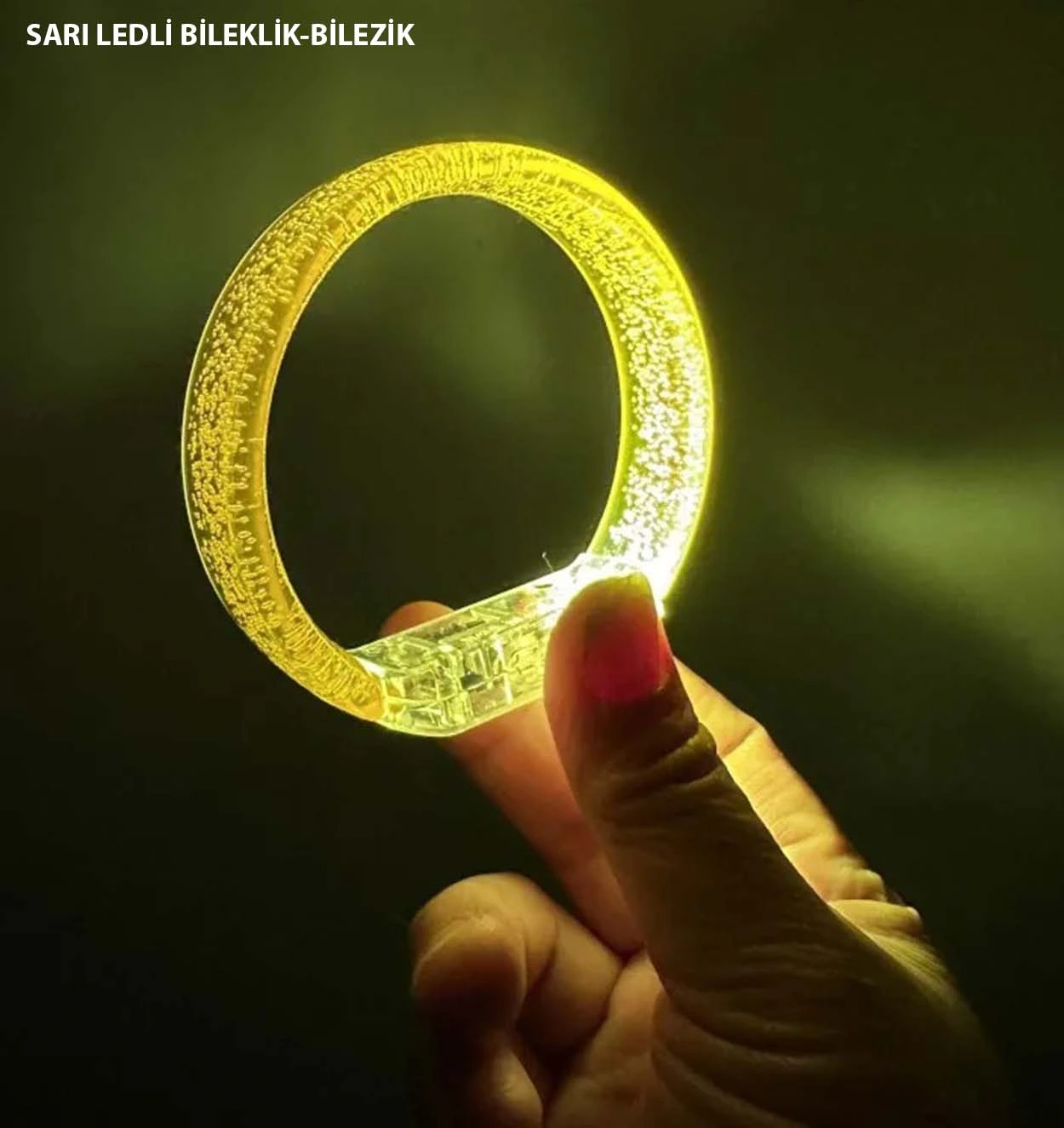 Sarı Led Işıklı Baskı Yapılabilen Pilli Bileklik Bilezik ( Lisinya )