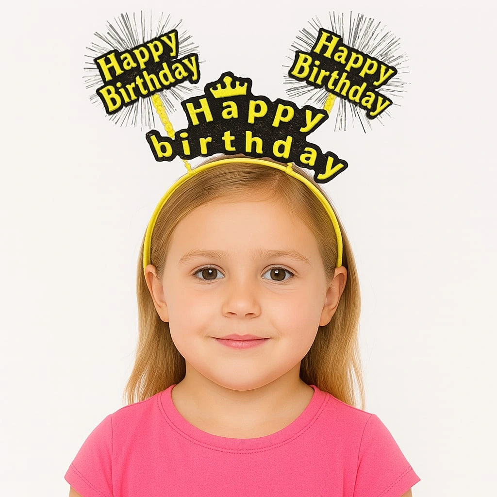 Sarı Renk Işıltılı Yazılı Doğum Günü Parti Tacı ( Lisinya )