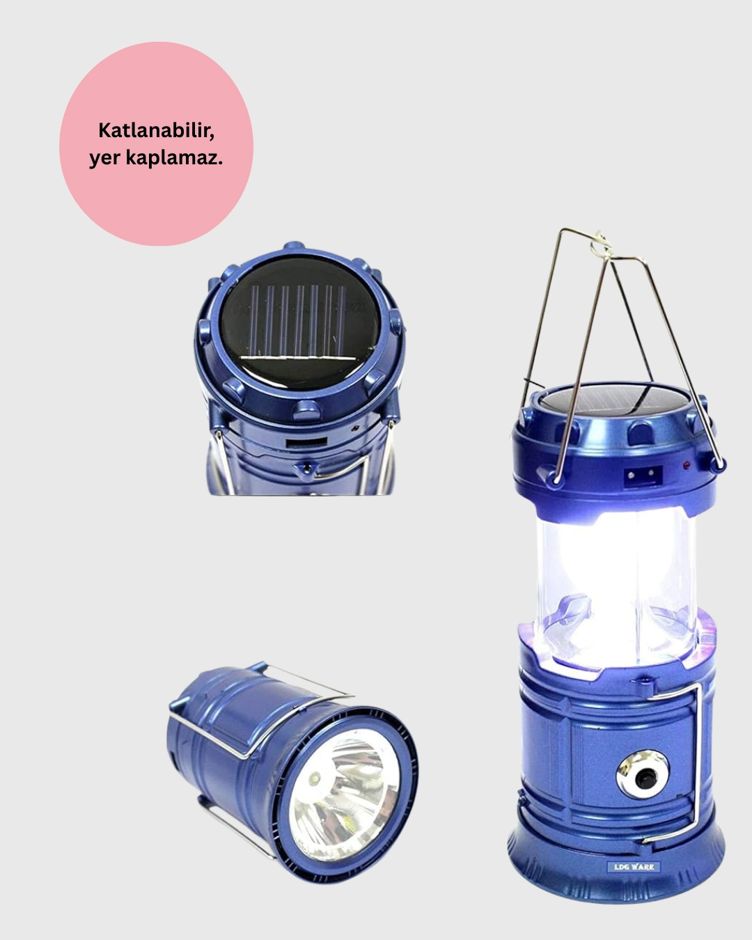 Şarj Edilebilir Güneş Enerjili Kızaklı Kamp Feneri – Usb Çıkışlı, Katlanabilir, Dayanıklı Ve Çok Fonksiyonlu ( Lisinya )