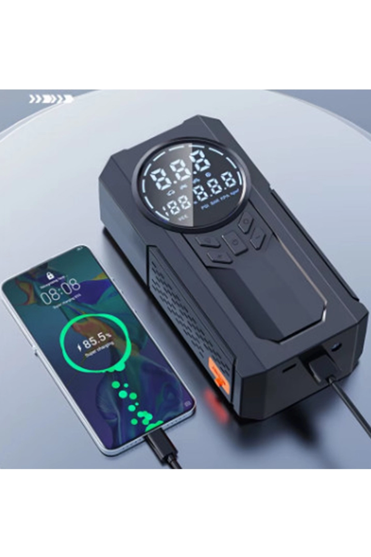 Şarjlı 8.000 Mah Taşınabilir Çanta Araç Akü Şarj Takviyeli Işıklı Hava Kompresörü Powerbankli ( Lisinya )