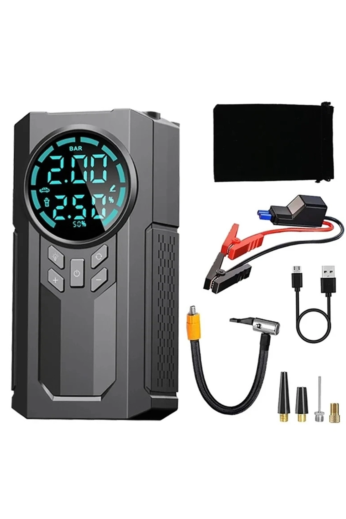 Şarjlı 8.000 Mah Taşınabilir Çanta Araç Akü Şarj Takviyeli Işıklı Hava Kompresörü Powerbankli ( Lisinya )