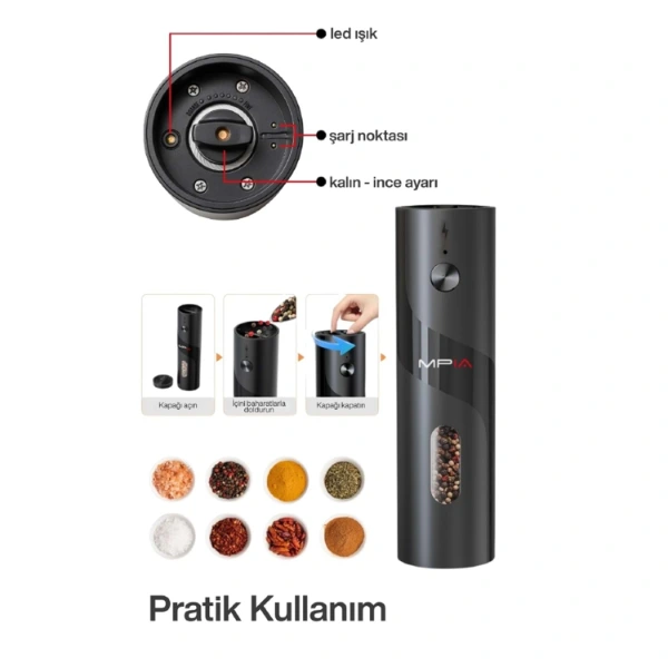 Şarjlı Baharat Öğütücü 100 Ml ( Lisinya ) Şarjlı Baharat Öğütücü 100 Ml ( Lisinya )