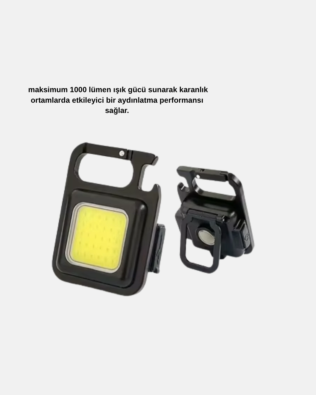 Şarjlı Cob Led Anahtarlık Fener – 4 Modlu, Manyetik Ve Katlanabilir Standlı ( Lisinya )