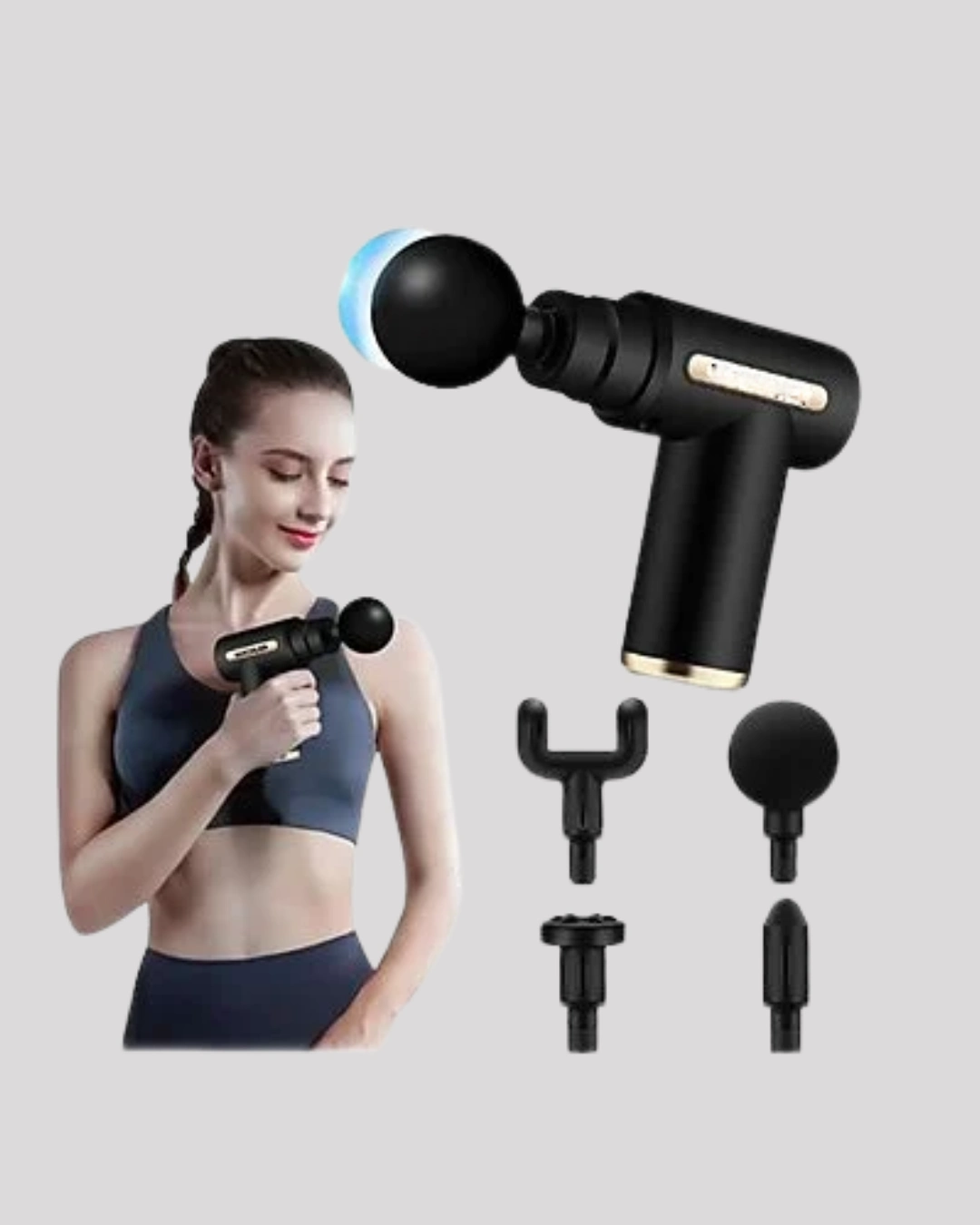 Şarjlı Kas Masaj Aleti 6 Kademe 4 Başlık Derin Doku Ems Titreşim Sporcu Masaj Tabancası ( Lisinya )