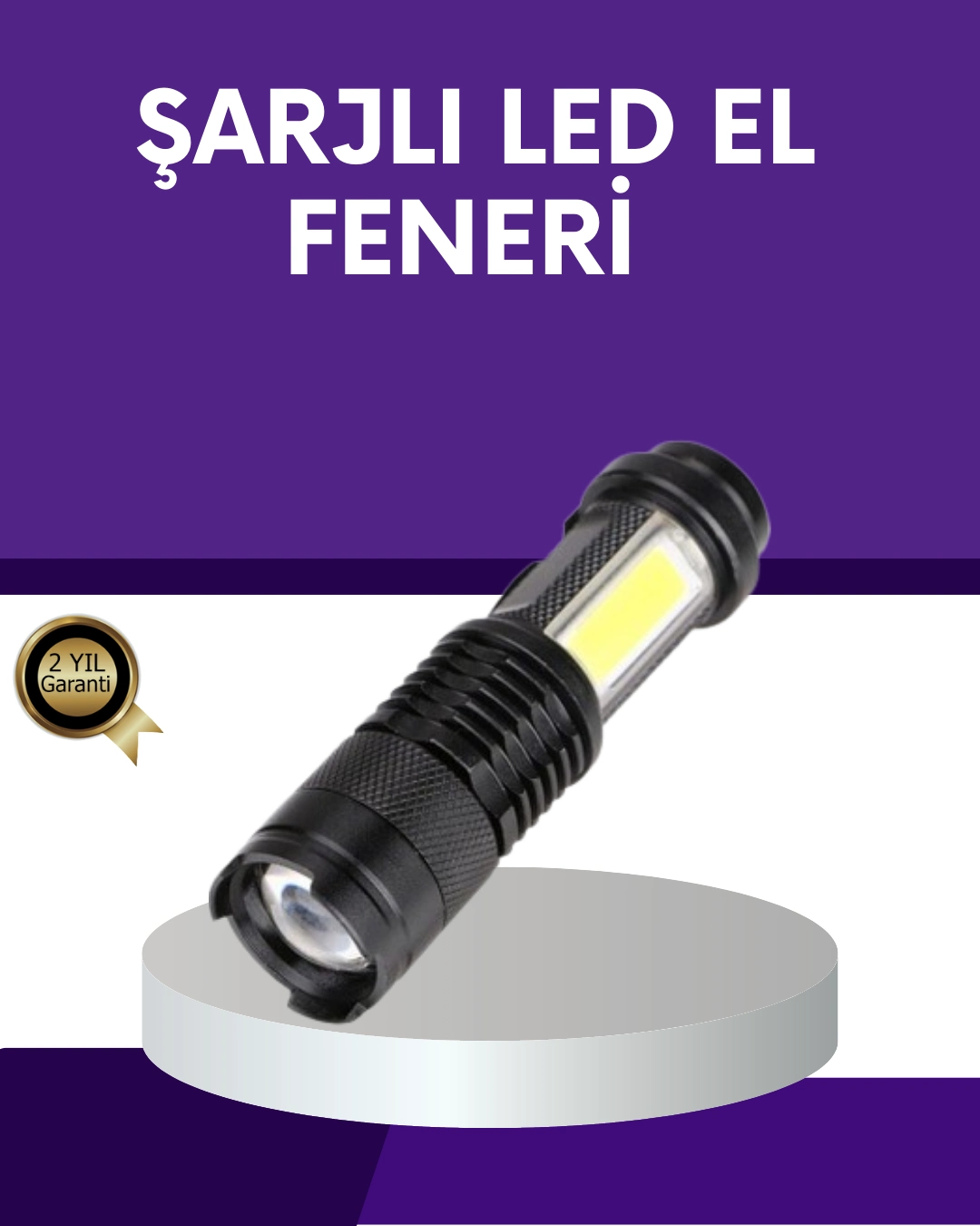 Şarjlı Mini Led El Feneri 2000 Lümen Su Geçirmez ( Lisinya )