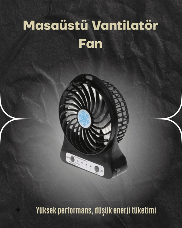 Şarjlı Usb Fan – Masaüstü Mini Vantilatör, Taşınabilir, Işıklı, 3 Kademeli, Sessiz ( Lisinya )