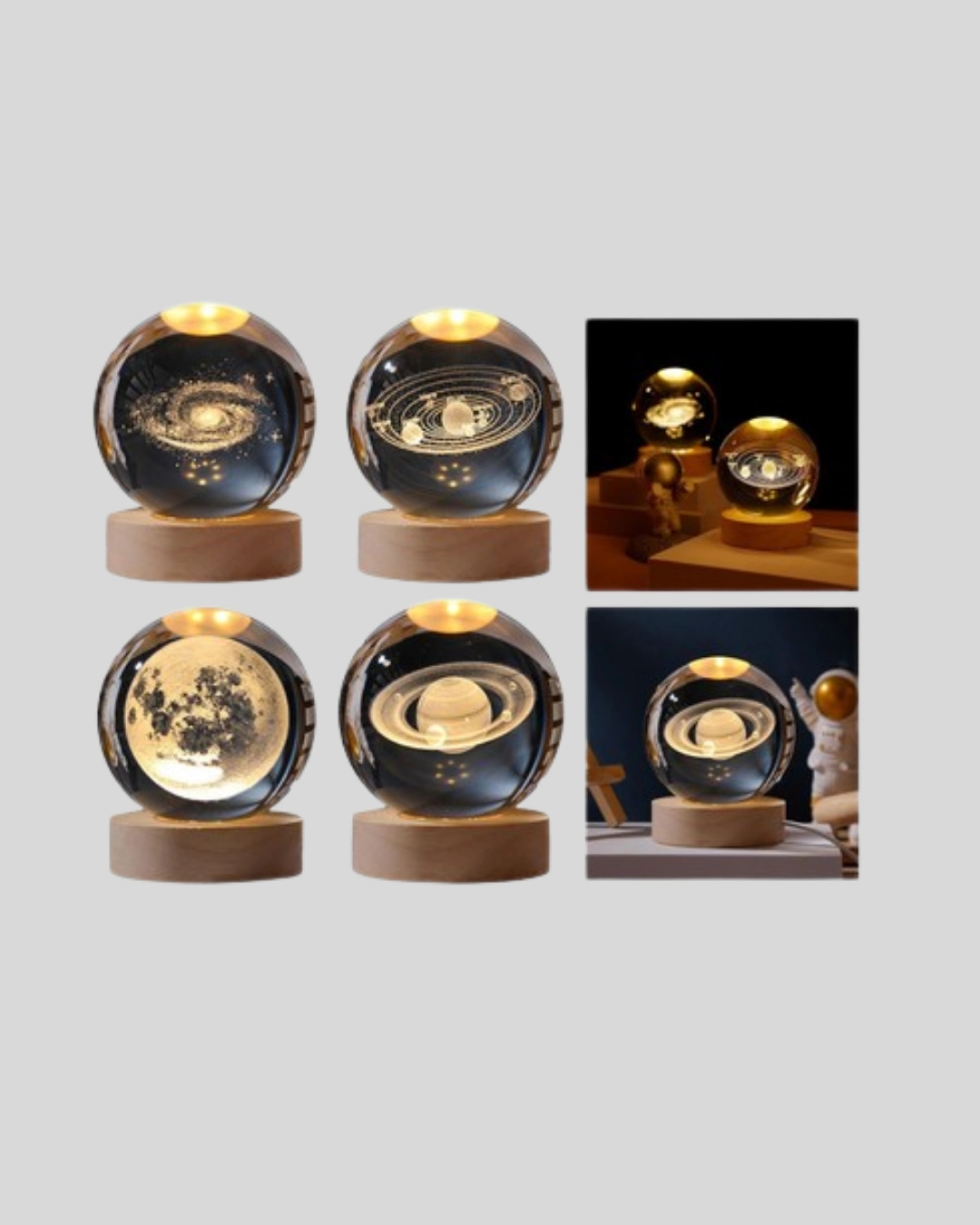 Satürn Gezegenli Kristal Küre Led Lamba Usb’li Ahşap Standlı ( Lisinya )