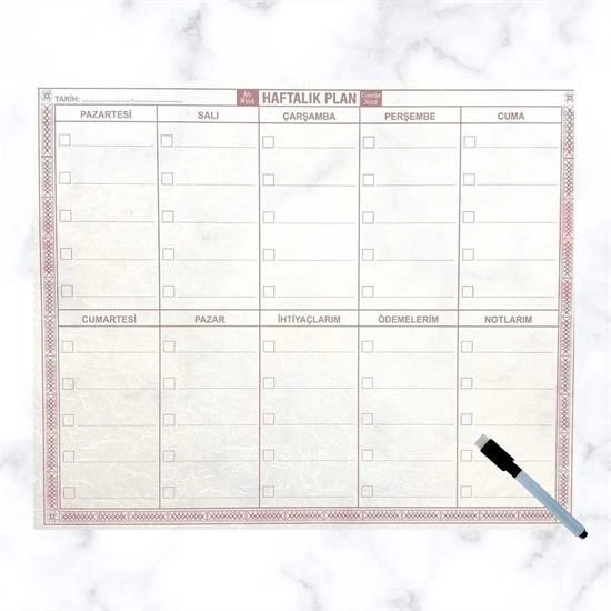 Şeffaf Kendiliğinden Yapışkanlı Kalemli Haftalık Planlayıcı 40cm-50cm ( Lisinya ) Şeffaf Kendiliğinden Yapışkanlı Kalemli Haftalık Planlayıcı 40cm-50cm ( Lisinya )