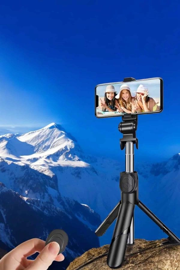 Selfie Çubuğu Tripod Kumandalı Telefon Tutucu Siyah ( Lisinya )