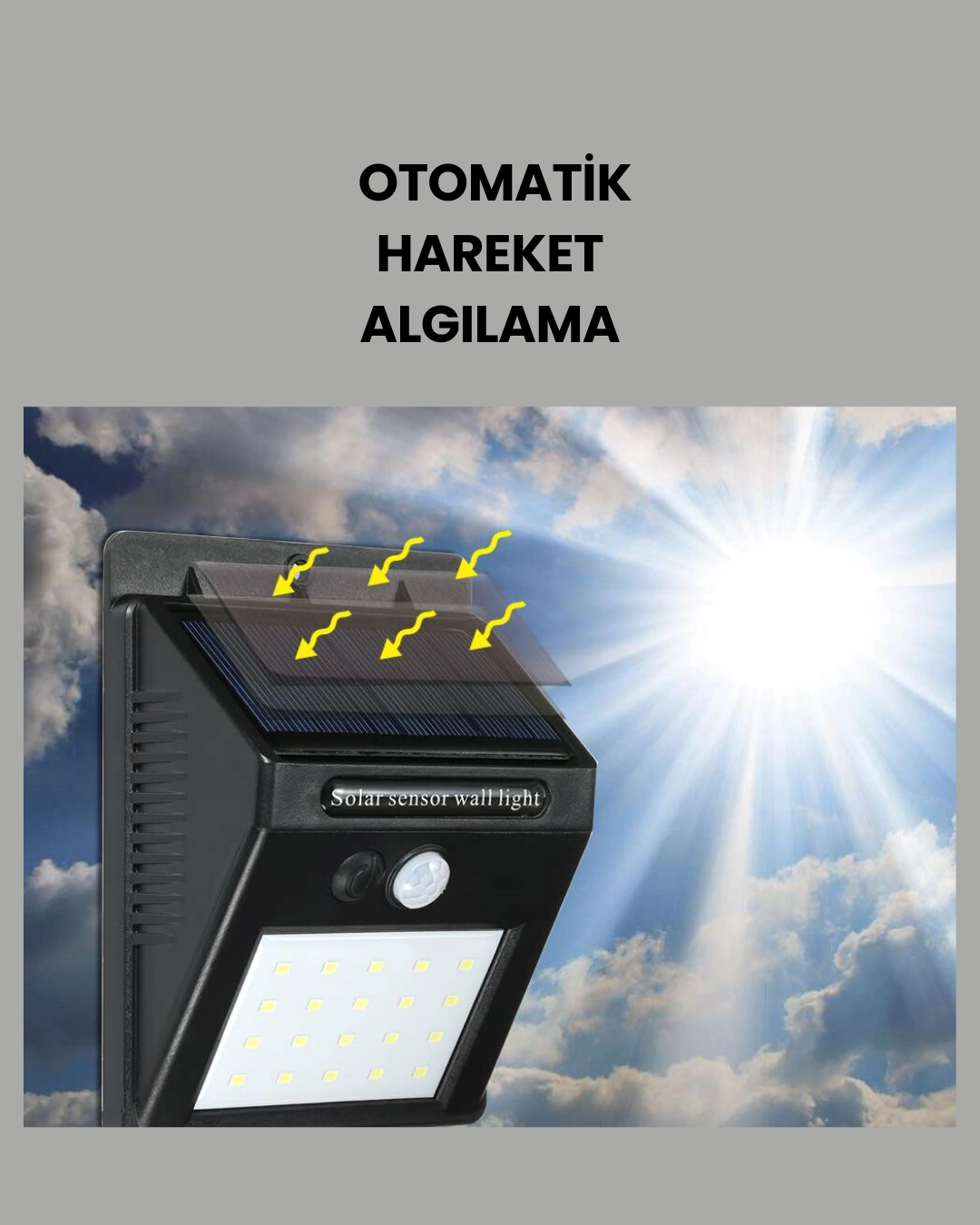 Sensörlü 20 Led Solar Duvar Lambası 3 Metre Algılama Mesafesi ( Lisinya )