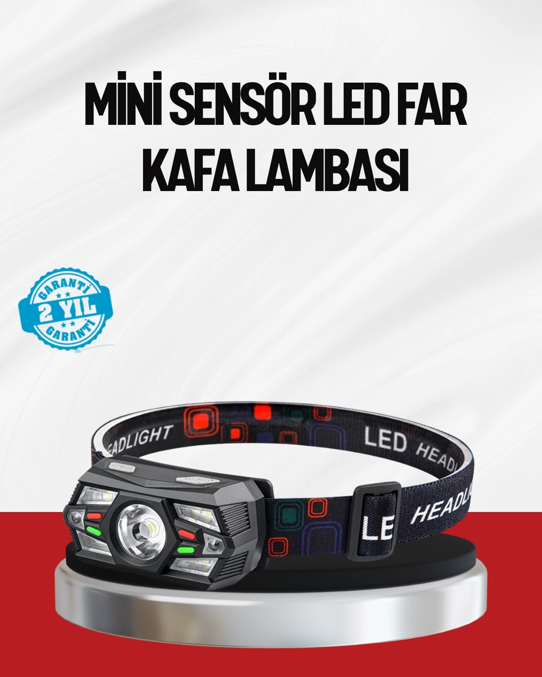 Sensörlü Led Kafa Lambası Kırmızı Beyaz Işık Ayarlanabilir ( Lisinya )
