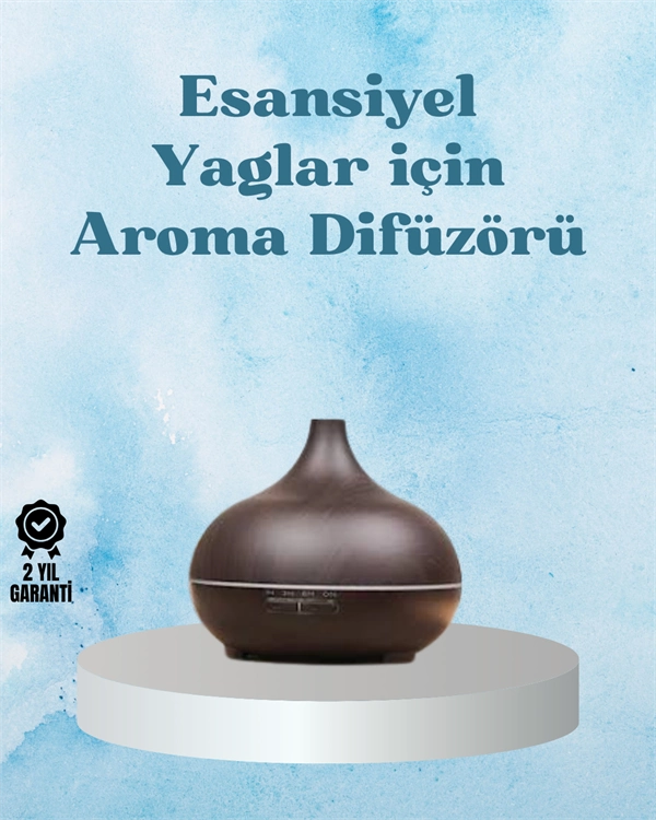Sessiz Çalışan Aromaterapi Difüzörü – 4 Zaman Ayarlı, 7 Renkli Işık Seçeneği ( Lisinya )