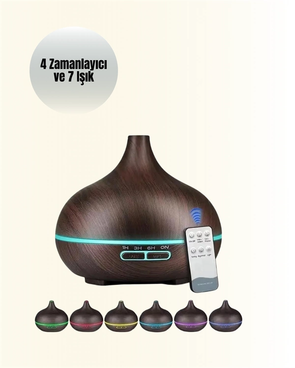 Sessiz Çalışan Aromaterapi Difüzörü – 4 Zaman Ayarlı, 7 Renkli Işık Seçeneği ( Lisinya )