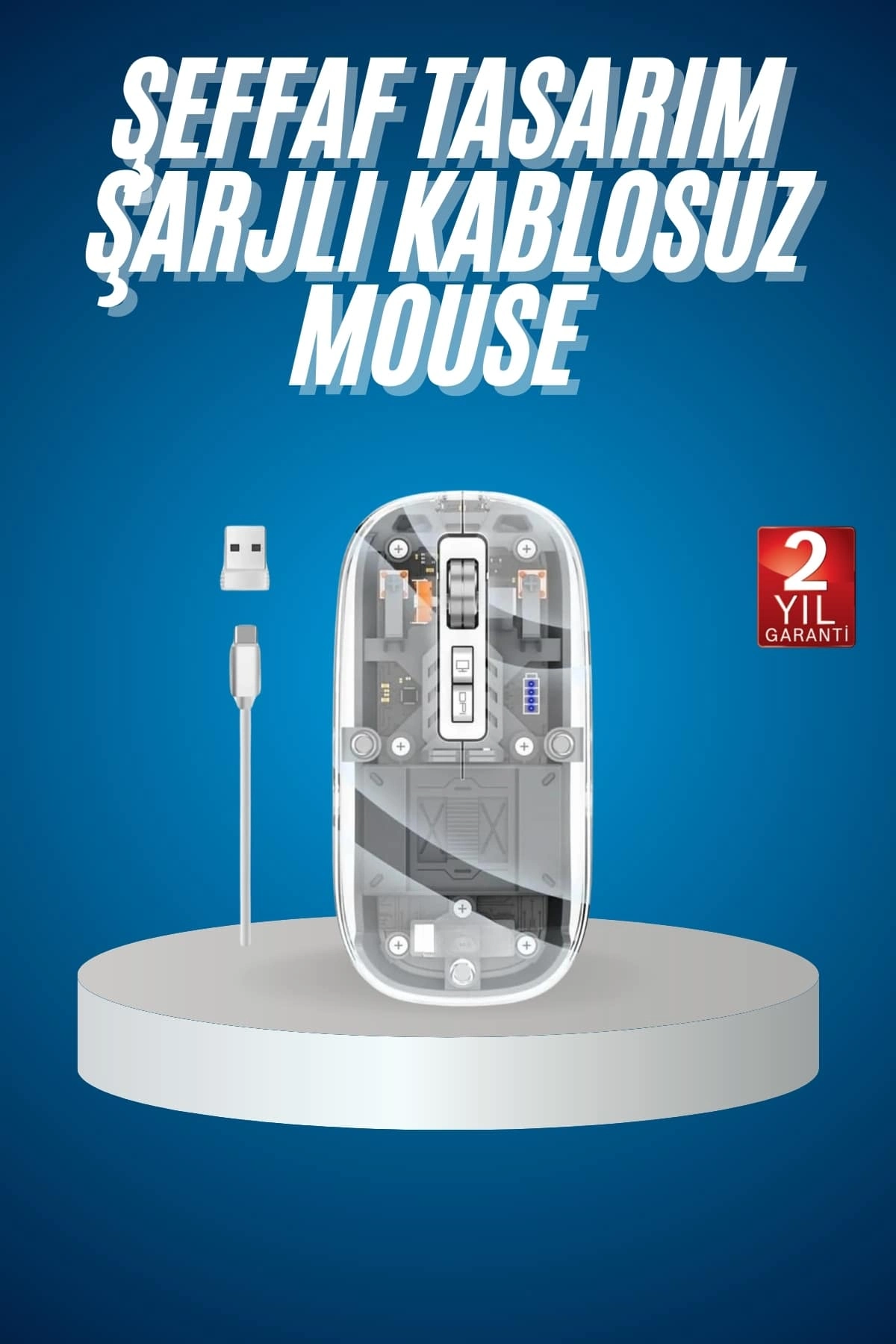 Sessiz Tıklama Çift Modlu Bluetooth Ve Alıcı Şeffaf Mouse Fare ( Lisinya )
