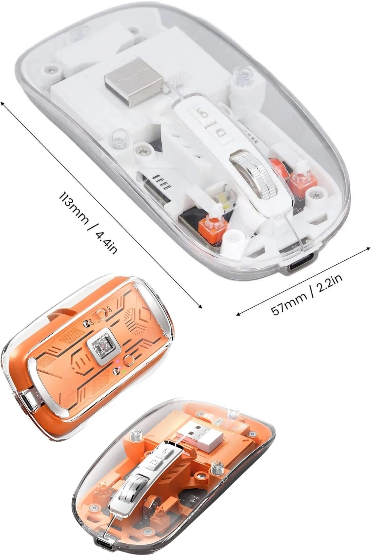 Sessiz Tıklama Çift Modlu Bluetooth Ve Alıcı Şeffaf Mouse Fare ( Lisinya )