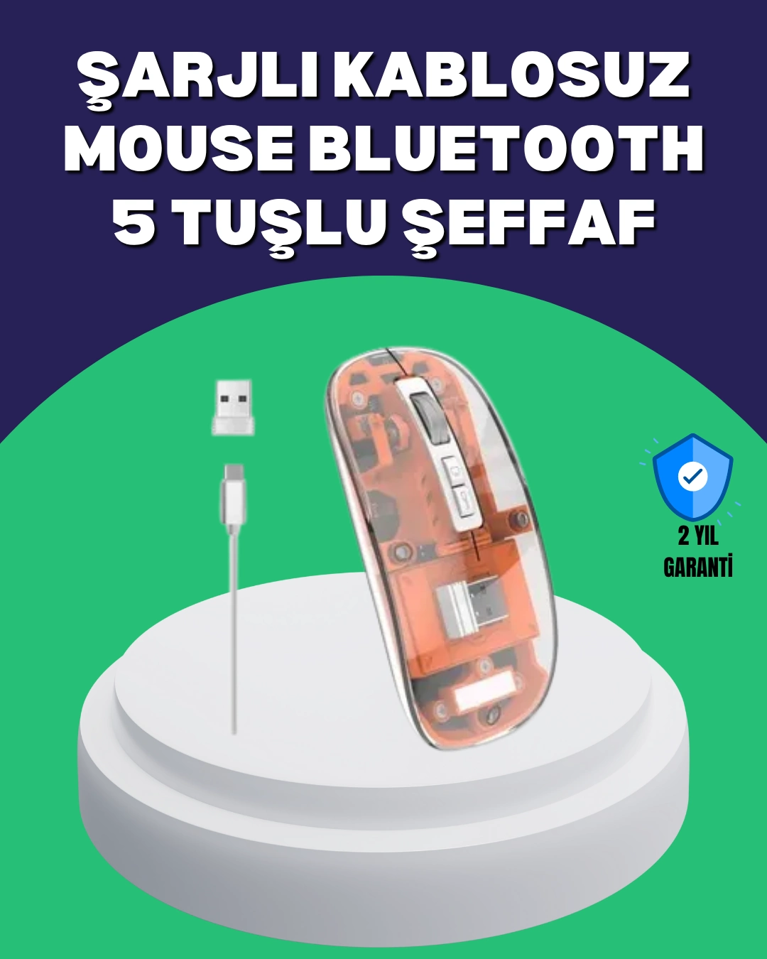 Sessiz Ve Ergonomik Kablosuz Fare - 30 Gün Kullanım, 2 Modlu Bağlantı ( Lisinya )