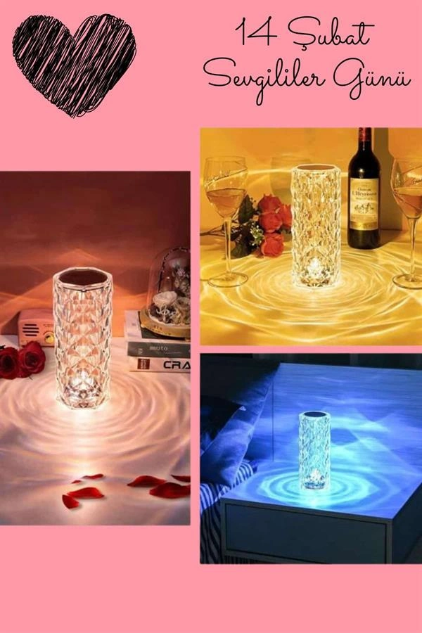 Sevgililer Gününe Özel Romantik Kristal Gece Lambası Sevgiliye Hediye ( Lisinya )