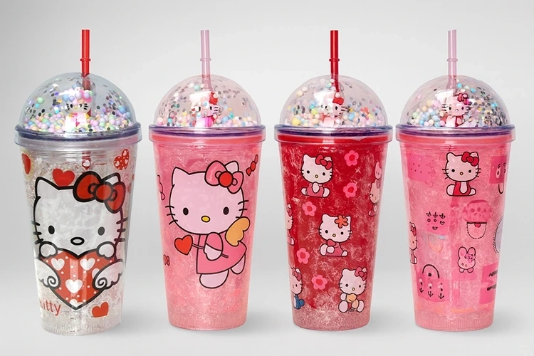 Sevimli Hello Kitty Işıklı Pipetli Boncuklu Suluk & Bardak 400 Ml Alk3145 ( Lisinya )