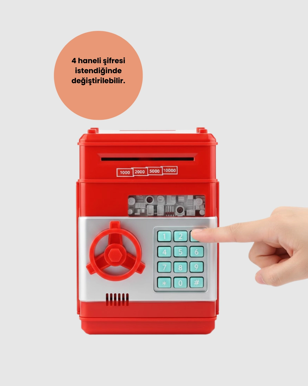 Şifreli Kırmızı Atm Tasarımlı Çelik Kasa Görünümlü Kumbara ( Lisinya )