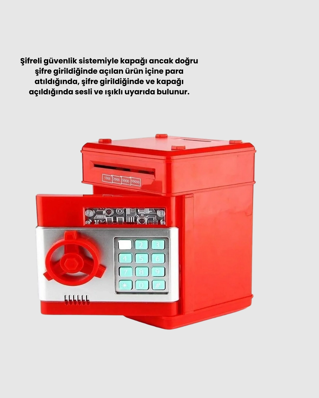 Şifreli Kırmızı Atm Tasarımlı Çelik Kasa Görünümlü Kumbara ( Lisinya )
