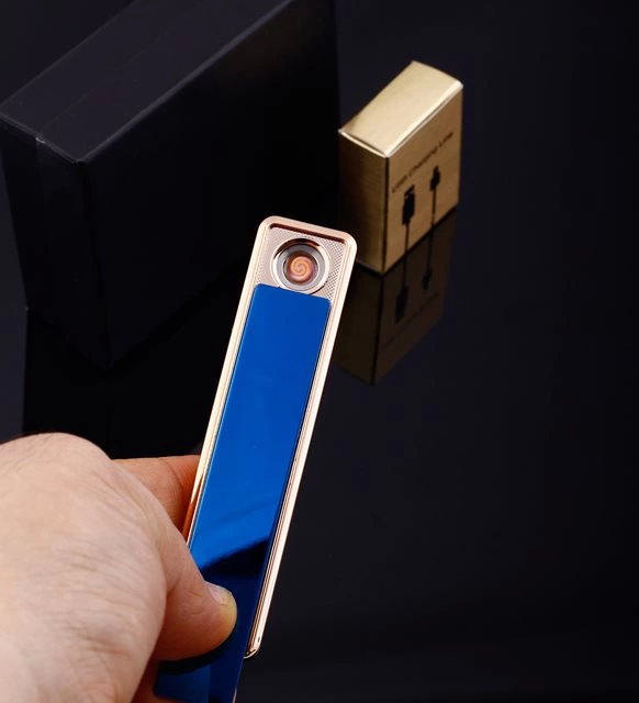 Şık Görünümlü Usb Şarjlı Rezistanslı İnce Slim Metal Çakmak (mavi) ( Lisinya )