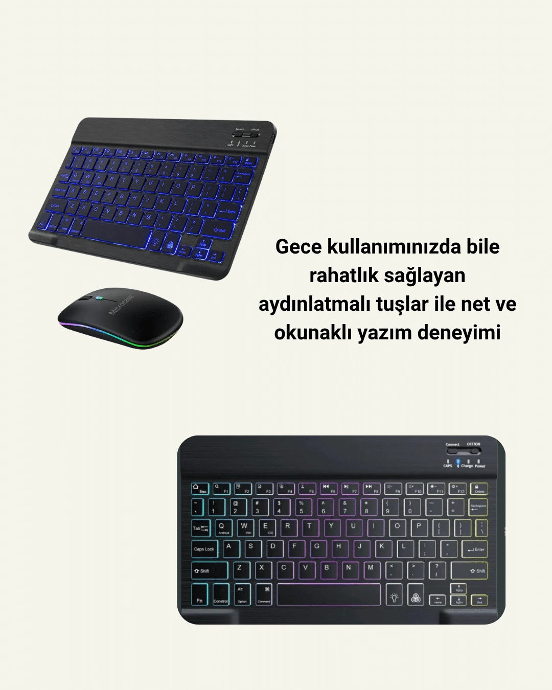 Şık Ve Sessiz Tasarımlı Işıklı Klavye Mouse Seti – Şarjlı, Wireless ( Lisinya )