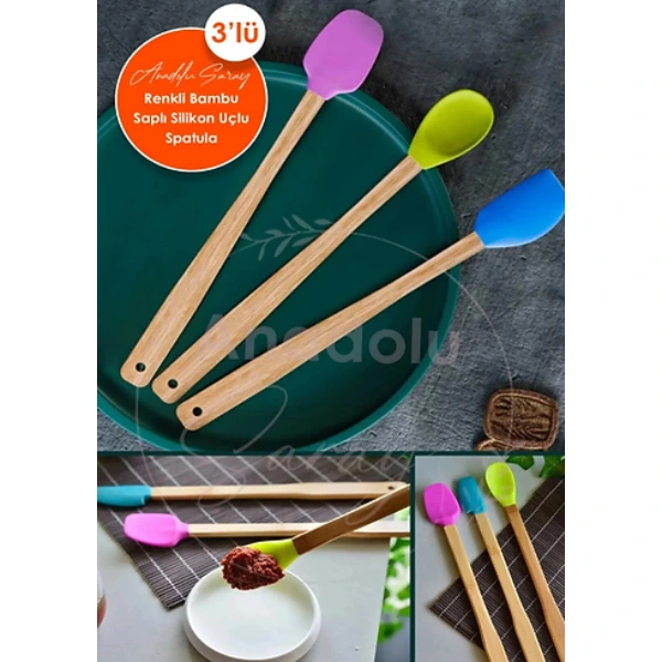 Silikon Uçlu Isıya Dayanıklı Bambu Spatula 3'lü Set ( Lisinya ) Silikon Uçlu Isıya Dayanıklı Bambu Spatula 3'lü Set ( Lisinya )