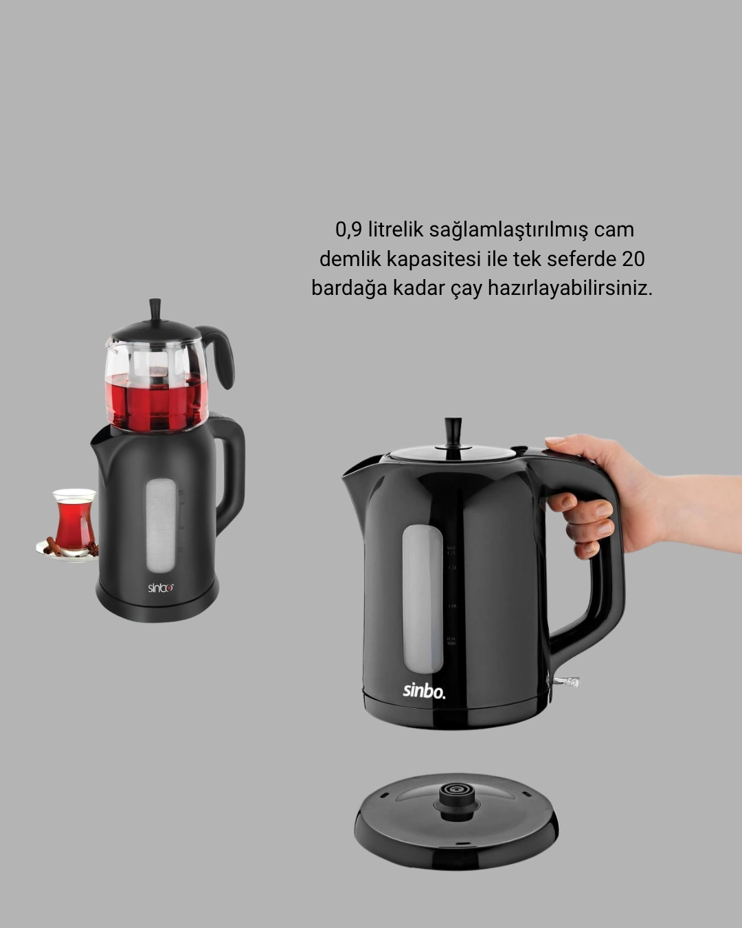 Sinbo Elektrikli Çay Makinesi 1.7 L Su Isıtıcı Ve Cam Demlikli Güvenli Kullanım ( Lisinya )