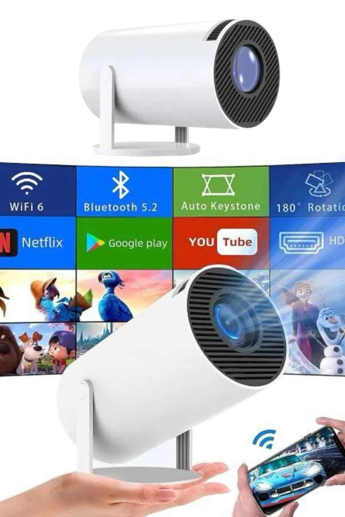 Sinema Projektörü Android Hdmı Usb Kablosuz Ses Çıkışlı Ayaklı Projeksiyon Taşınabilir ( Lisinya )