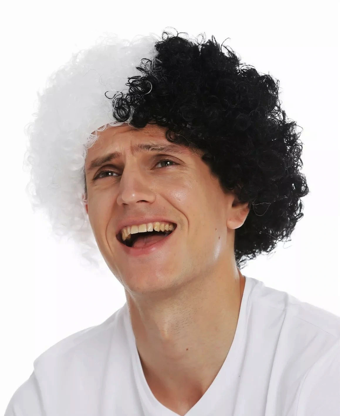 Siyah Beyaz Kıvırcık Afro Bonus Taraftar Peruğu ( Lisinya )