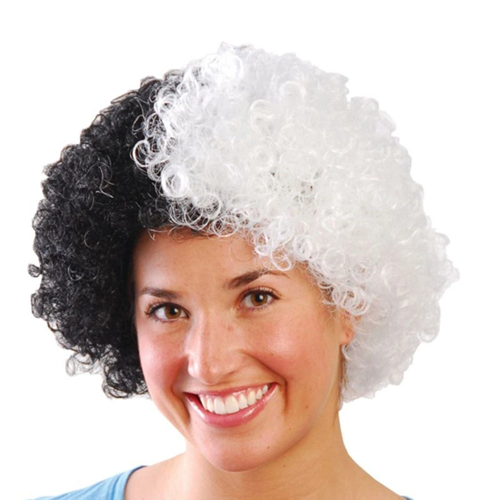 Siyah Beyaz Kıvırcık Afro Bonus Taraftar Peruğu ( Lisinya )