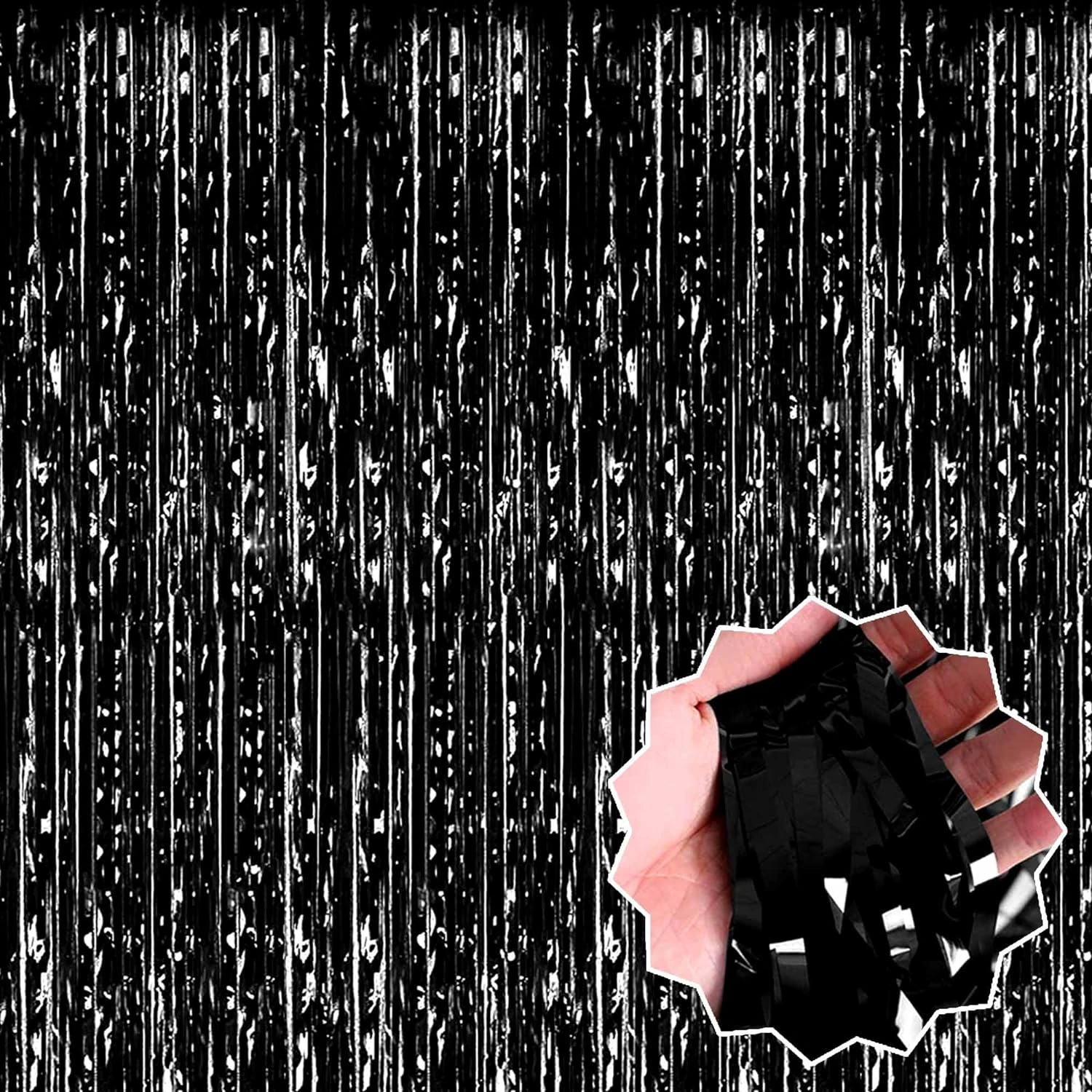 Siyah Ekstra Metalize Parlak Saçaklı Arka Fon Perde ( Lisinya ) Siyah Ekstra Metalize Parlak Saçaklı Arka Fon Perde ( Lisinya )