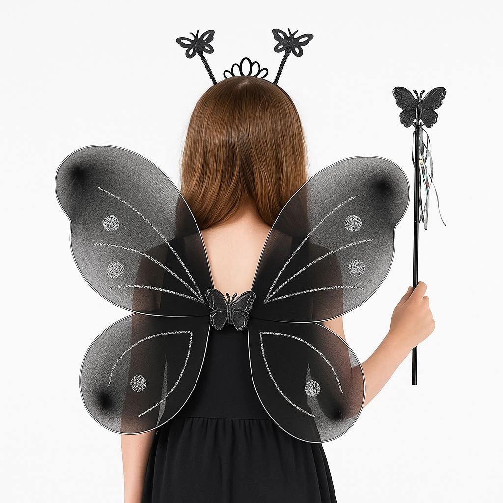 Siyah Kelebek Kız Seti – 50 Cm Kelebek Kanadı, Taç Ve Asa ( Lisinya ) Siyah Kelebek Kız Seti – 50 Cm Kelebek Kanadı, Taç Ve Asa ( Lisinya )