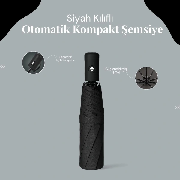 Siyah Kılıflı Otomatik Kompakt Şemsiye ( Lisinya ) Siyah Kılıflı Otomatik Kompakt Şemsiye ( Lisinya )