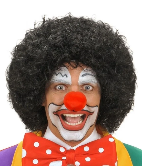 Siyah Kıvırcık Afro Peruk Ve Kırmızı Sünger Burun Seti ( Lisinya )