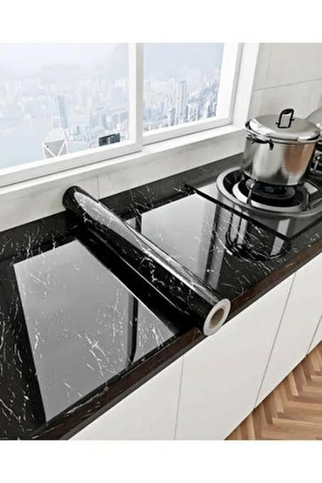 Siyah Mermer Desenli Yapışkanlı Kaplama Kağıdı 5 Metre ( Lisinya ) Siyah Mermer Desenli Yapışkanlı Kaplama Kağıdı 5 Metre ( Lisinya )