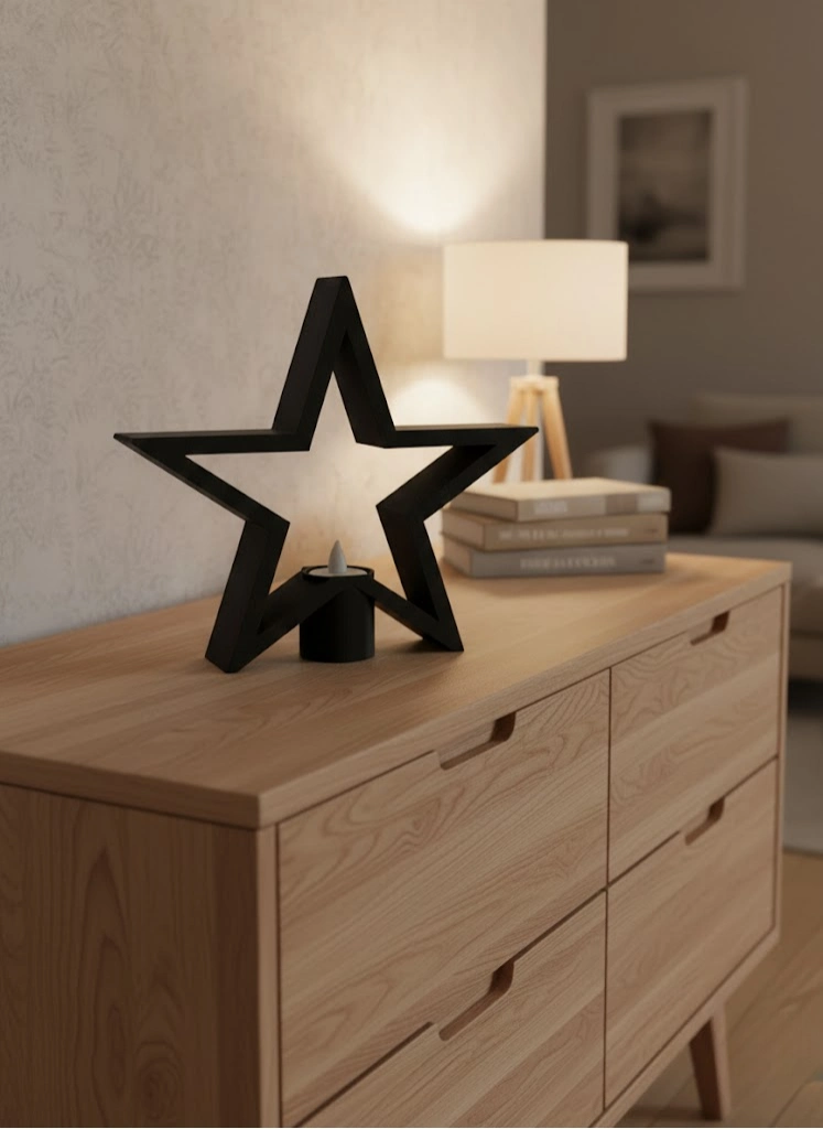 Siyah Yıldız Şeklinde Mumluk Loş Işık Dekor Aksesuarı ( Lisinya )