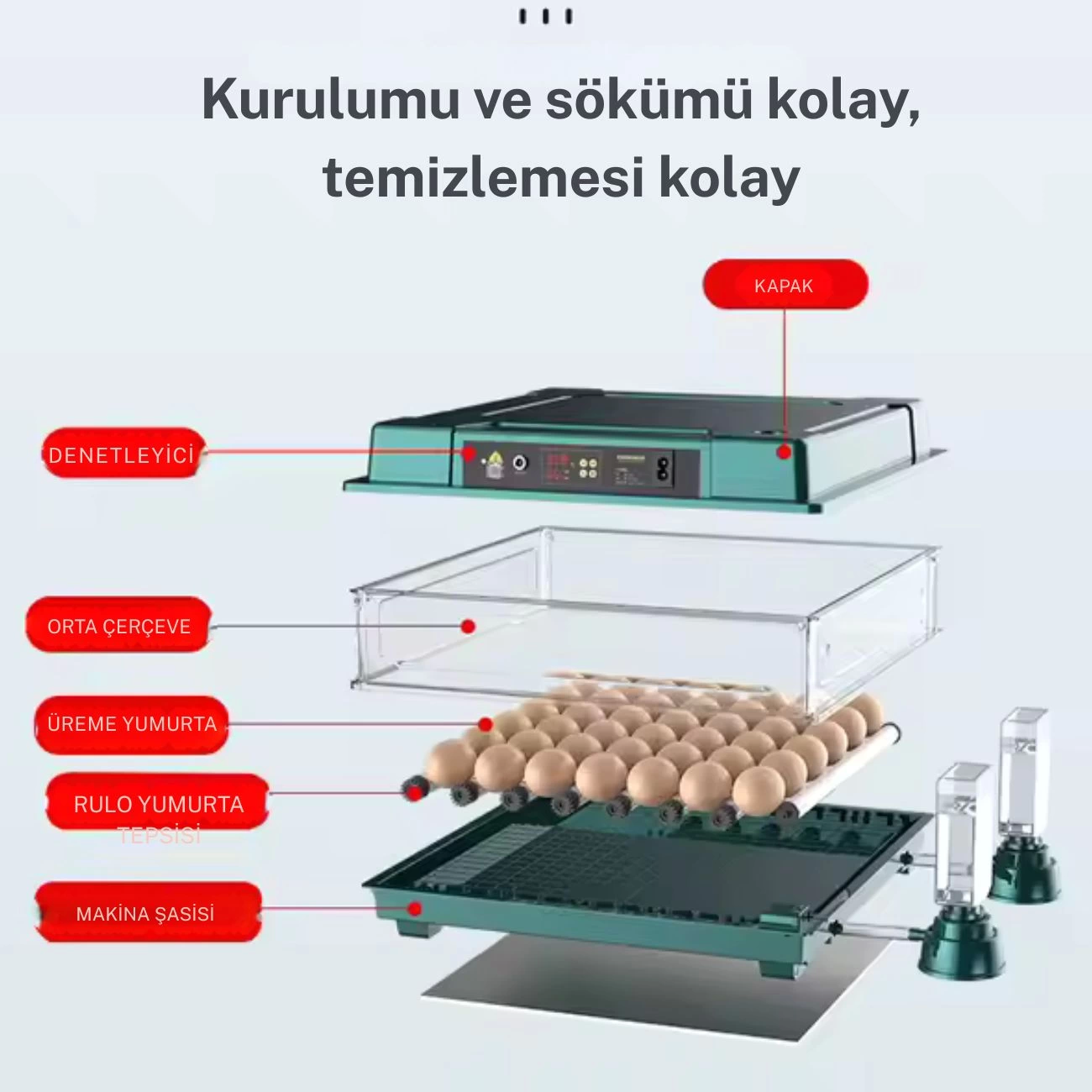 Slim Model 130 Yumurtalık Tam Otomatik Kuluçka Makinesi Gün Sayaçlı Yedek Motorlu ( Lisinya )