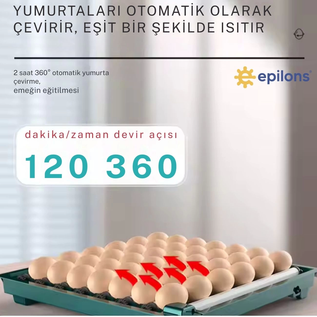 Slim Model 130 Yumurtalık Tam Otomatik Kuluçka Makinesi Gün Sayaçlı Yedek Motorlu ( Lisinya )