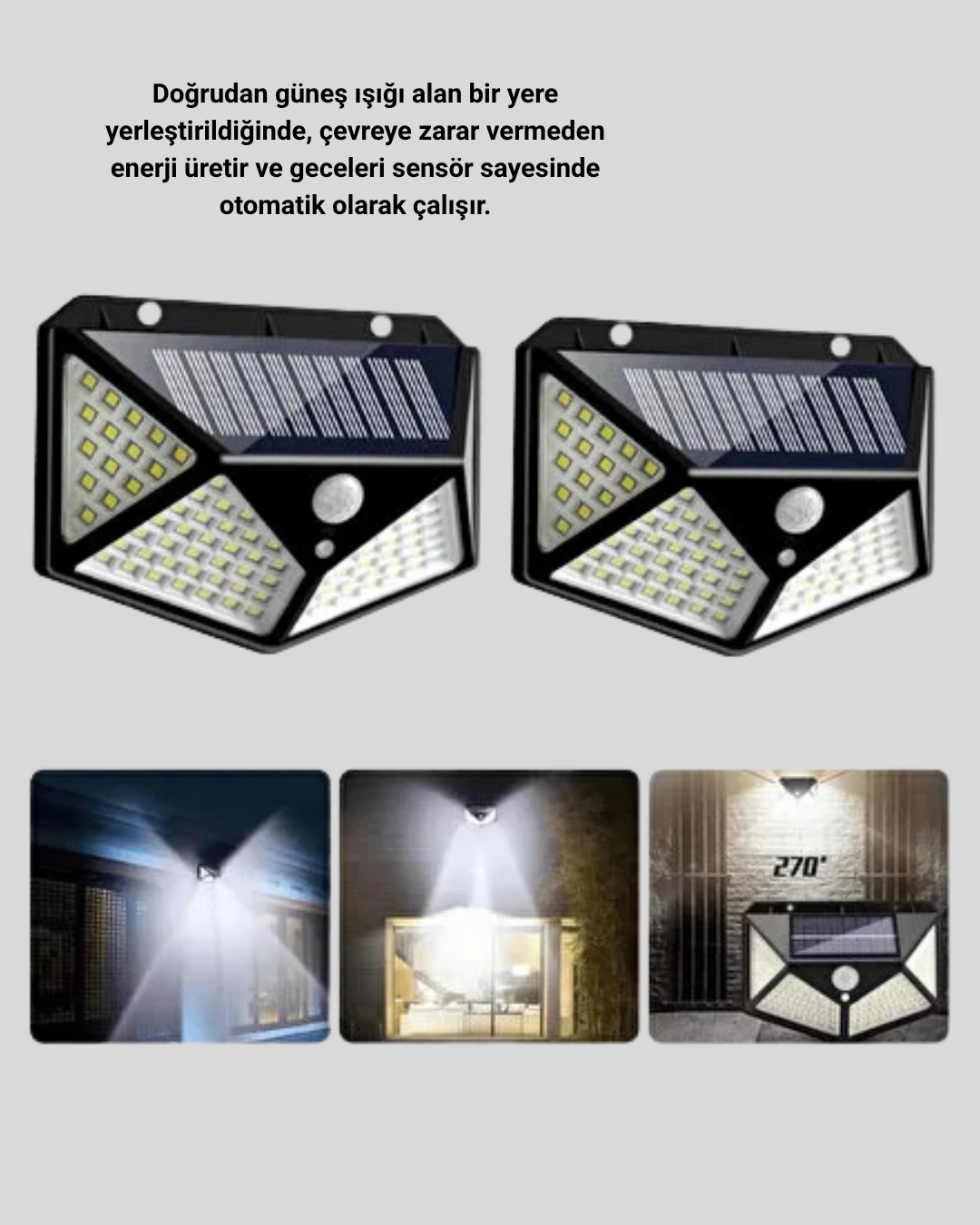 Solar Bahçe Lambası 100 Led Hareket Sensörlü Güneş Enerjili Aydınlatma ( Lisinya )